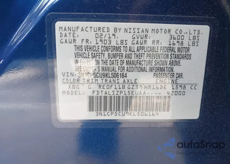 2019 Nissan Kicks Sv z USA, uszkodzony, nr VIN 3N1CP5CU9KL506164